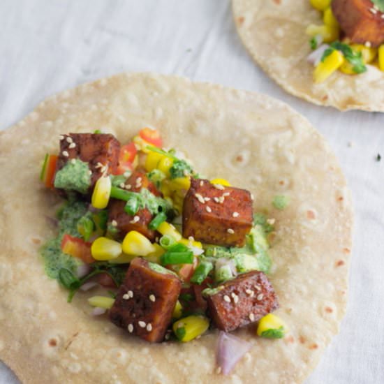 Honey Sesame Baked Tofu Tacos