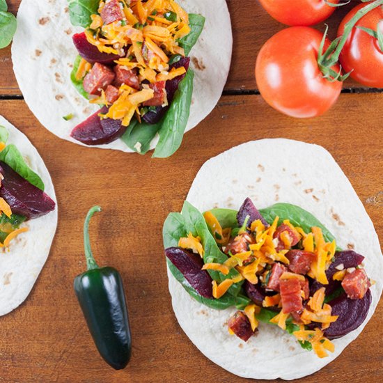 Pickled Red Beets and Chorizo Tacos