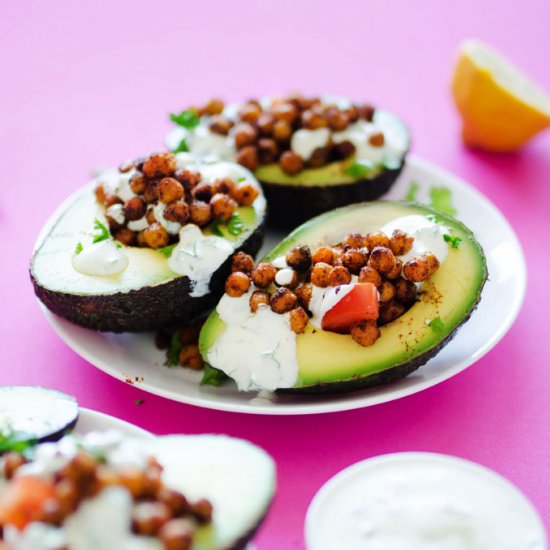 Roasted Chickpea Stuffed Avocados