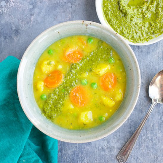 Samosa Soup with Cilantro Chutney