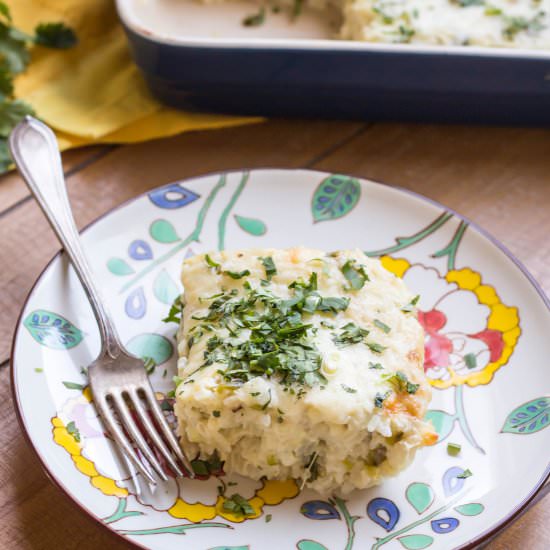 Cheesy Corn + Poblano Rice Casserole