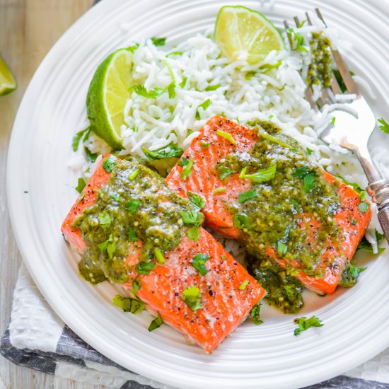 Baked Salmon with Salsa Verde