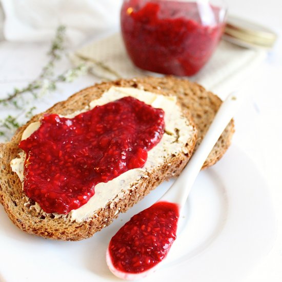 Healthy raw raspberry chia seed jam