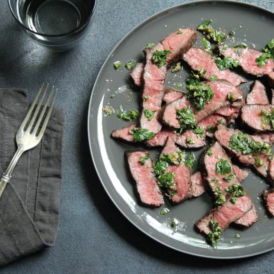 Flat Iron Steak with Salsa Verde