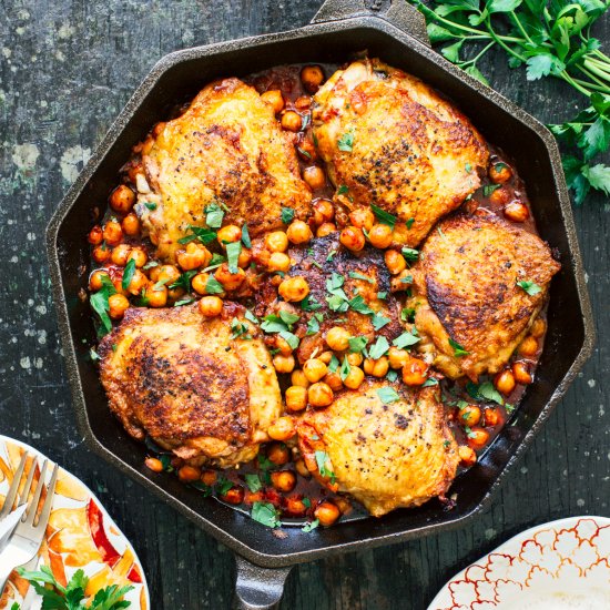 Chicken with Harissa Chickpeas