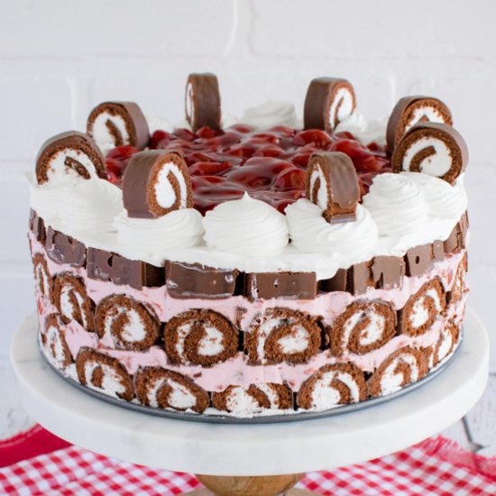 No Bake Cherry Swiss Rolls Cake