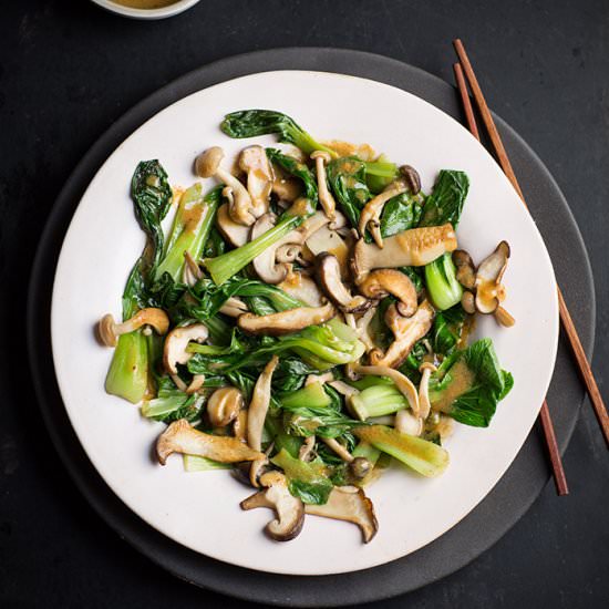 bok choy and mushrooms with miso