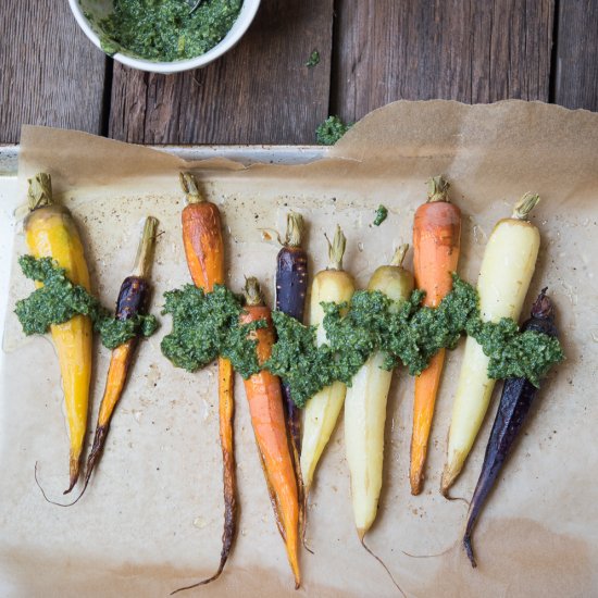 Roasted Carrots & Carrot Top Pesto