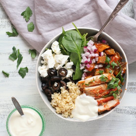 Greek Chicken and Eggplant Bowls