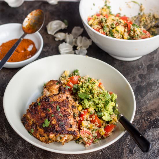 Chicken, Quinoa Corn and Avocado