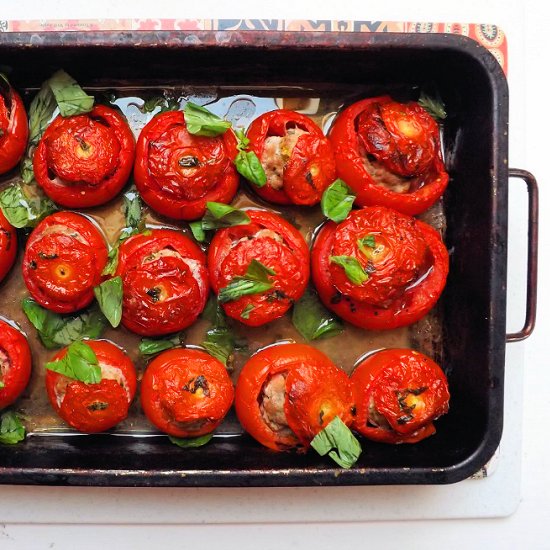 Tomatoes stuffed with pork & basil