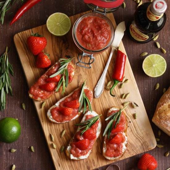 Goat Cheese Crostini with Rhubarb