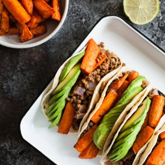 Cumin Roasted Carrot Lentil Tacos