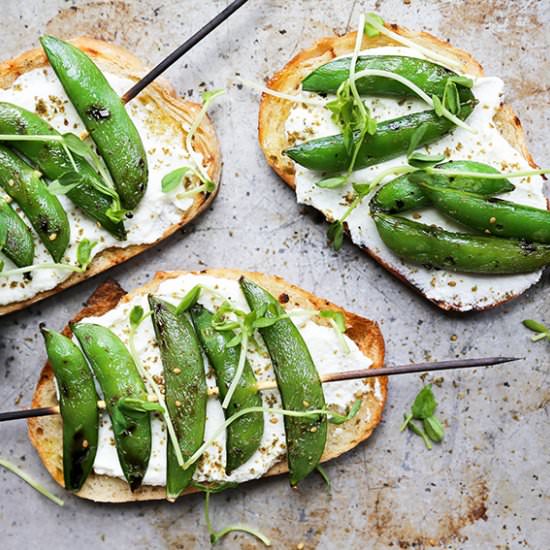 Grilled Snap Pea and Ricotta Toast