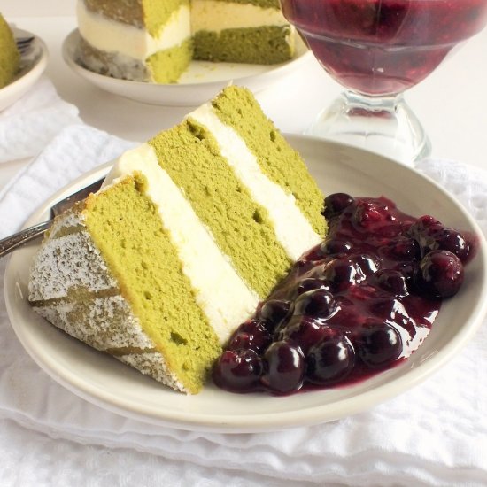 Green Tea Cake with Berry Sauce