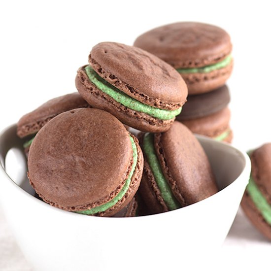 Thin Mint Chocolate Macarons