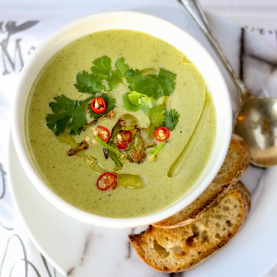 Broccoli, coconut & chilli soup