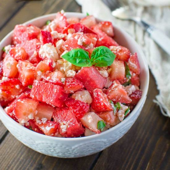 Watermelon, Strawberry and Salty Feta Salad