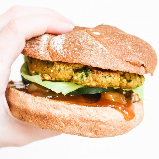 Curried Chickpea Quinoa Burgers