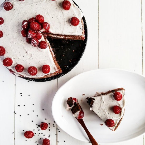 Raspberry Sesame Chocolate Cake