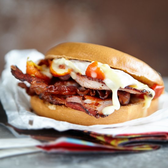 Bacon, Tomato, and Camembert Bagel