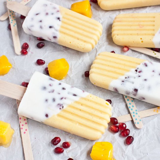 Pomegranate Mango Colada Popsicles