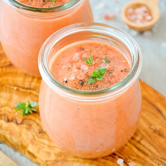 Cold soup of tomatoes and rhubarb