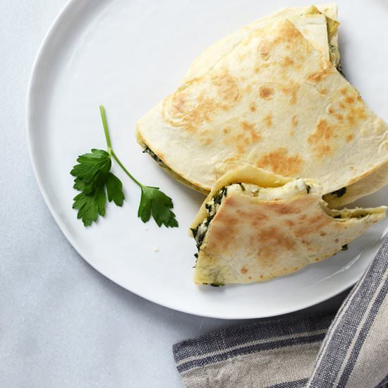 Cheesy Kale-Artichoke Quesadillas