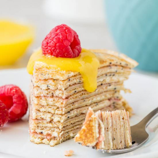 Lemon Raspberry Crepe Cake