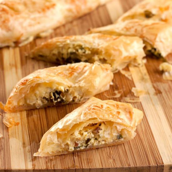 Ramp, Goat Cheese & Pine Nut Phyllo