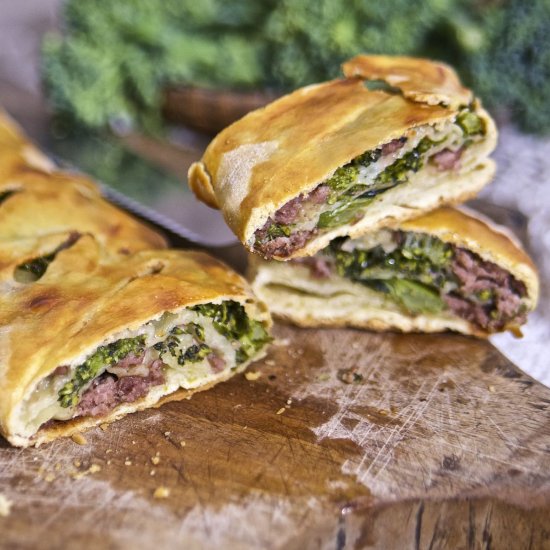 Broccoli, Olives and Minced Meat Strudel