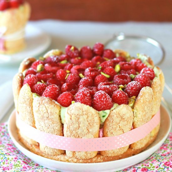 Rasberry & Pistachio Charlotte Cake