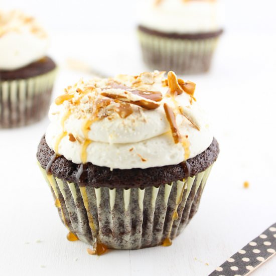 Chocolate Stout Pretzel Cupcakes