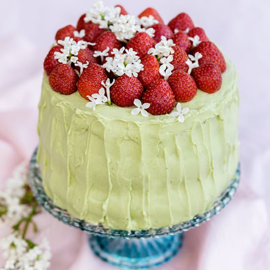 Matcha and Strawberry Layer Cake