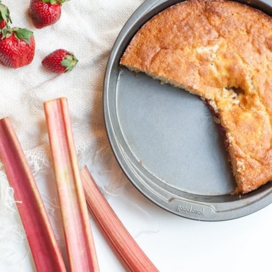 Strawberry Rhubarb Buttermilk Cake