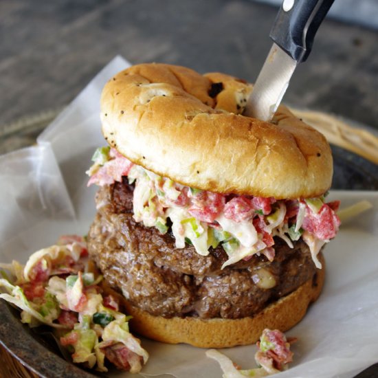 Tomato Basil Cheddar Stuffed Burger