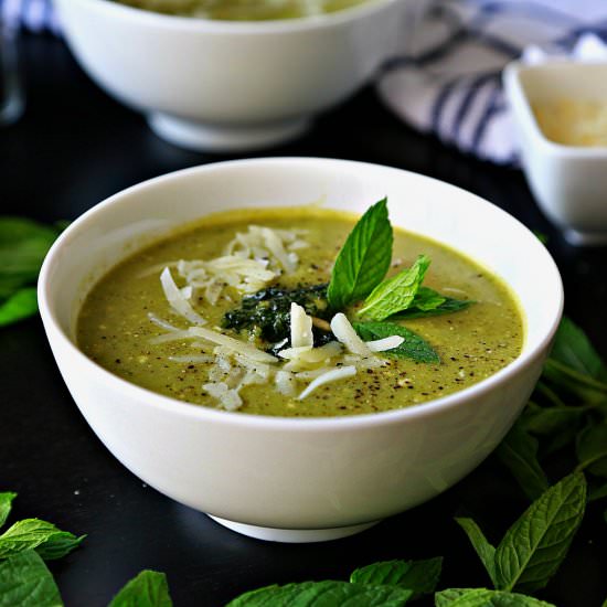 Arugula Yogurt Soup with Mint Pesto