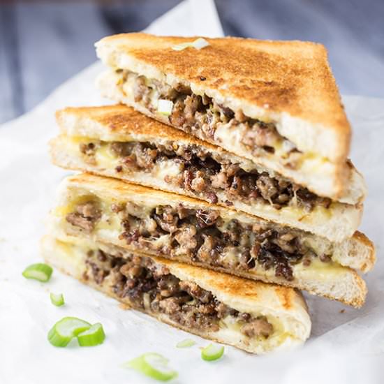 Ground beef grilled cheese sandwich