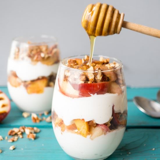 Grilled peach + honey parfait