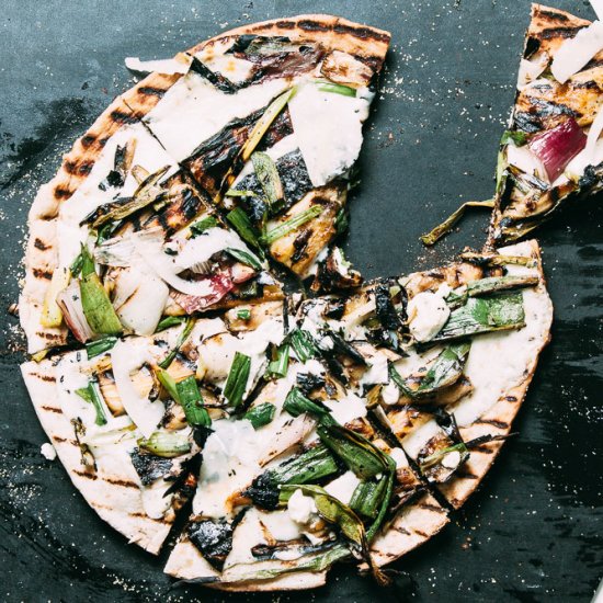 Grilled Onion and Eggplant Pizza