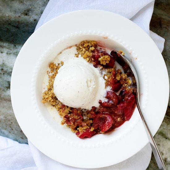 Rhubarb Strawberry Cherry Crisp