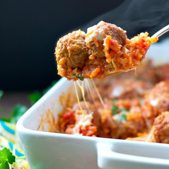 Dump & Bake Italian Meatball Rice