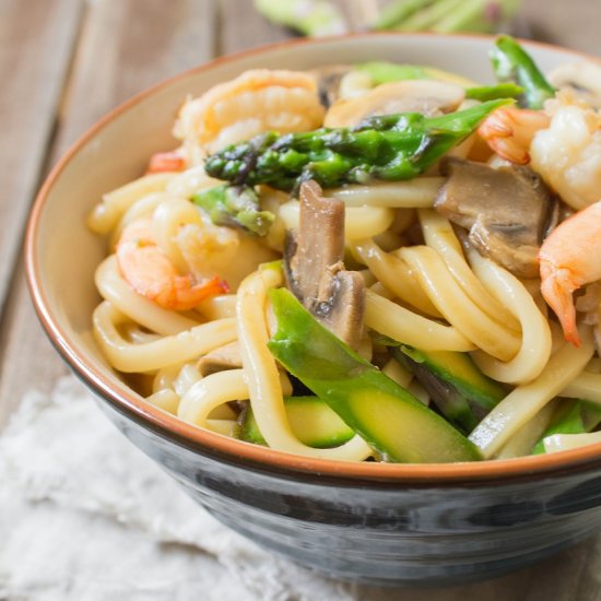 Shrimp Teriyaki Udon with Asparagus