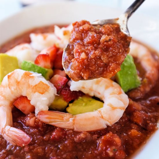 Strawberry Gazpacho with Shrimp