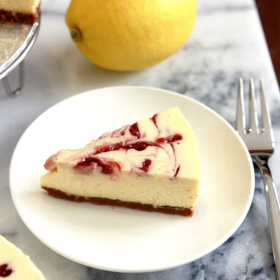 Raspberry Swirls Lemon Cheesecake