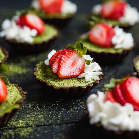 Strawberry Matcha Brownie Tarts