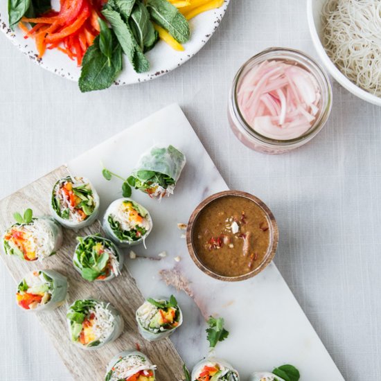 Mango Spring Rolls + Almond Sauce