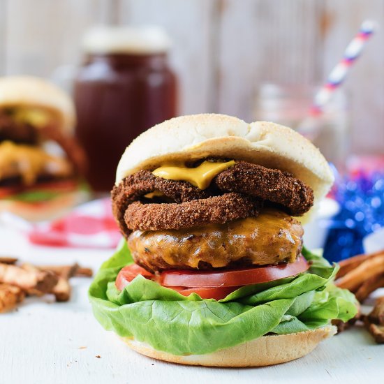 Cheddar Onion Ring Burger