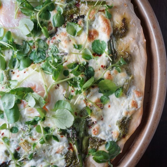 Asparagus, Burrata and Pesto Pizza