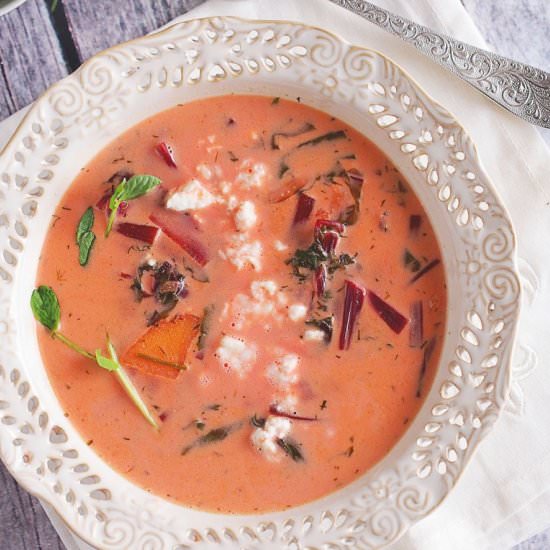 Young beet soup with feta